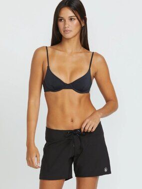 New VOLCOM Simply Solid 5'' Boardshorts Women's Front Tie Black Swim (Size 11)